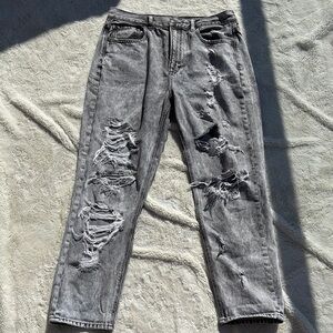 American Eagle Distressed High Rise Bootcut Jeans | Size 12 | Light Grey Y2K